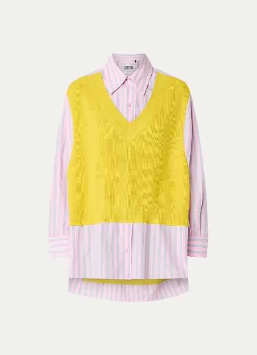 Essentiel Antwerp Jit blouse met streepprint - voorkant geel