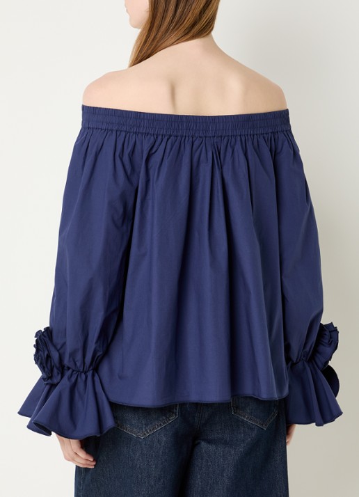 Essentiel Antwerp Jofie off shoulder top met applicatie - achterkant 4 donkerblauw