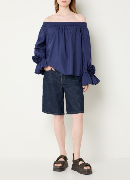 Essentiel Antwerp Jofie off shoulder top met applicatie - voorkant 2 donkerblauw