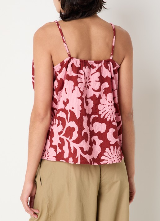 Essentiel Antwerp Jogs mouwloze top met print en strikdetail - achterkant cranberryrood