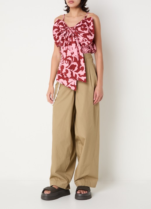 Essentiel Antwerp Jogs mouwloze top met print en strikdetail - voorkant 3 cranberryrood