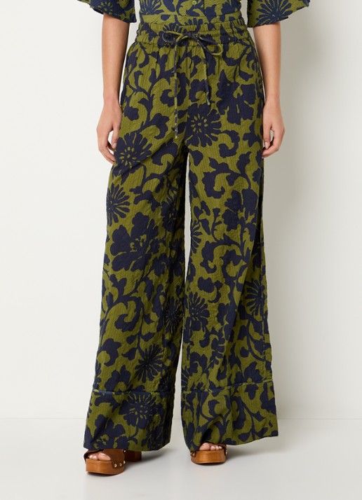 Essentiel Antwerp Jomery high waist wide fit broek met structuur en print