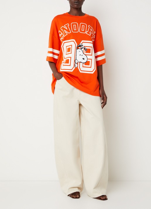 Essentiel Antwerp Joopio T-shirt met front- en backprint - voorkant 3 oranjerood