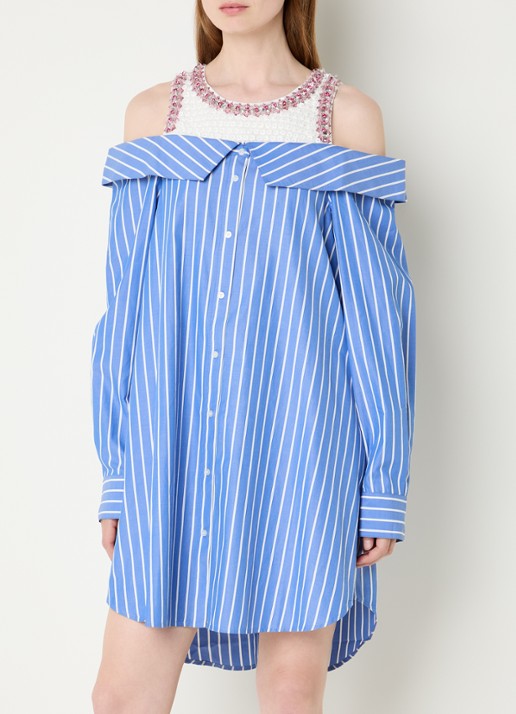 Essentiel Antwerp Jori mini blousejurk met streepprint en pailletten