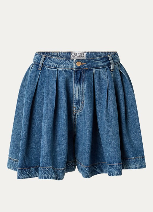 Essentiel Antwerp Joss high waist wide fit korte broek met medium wassing - voorkant 2 indigo