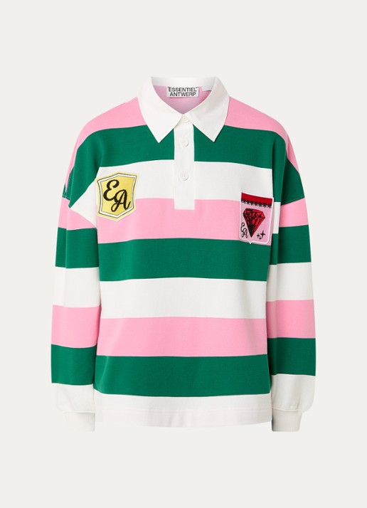 Essentiel Antwerp Joueur sweater met polokraag en borduring - voorkant roze