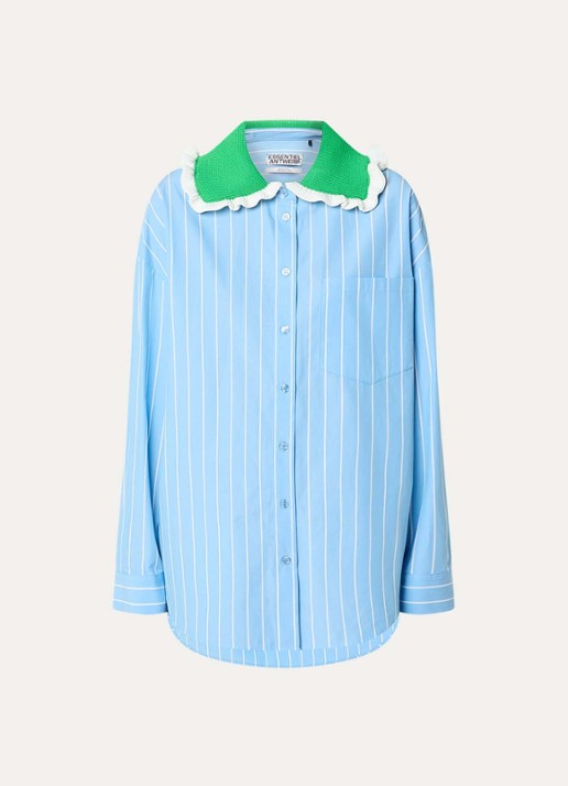 Essentiel Antwerp Joyful blouse met streepprint - voorkant blauwgrijs