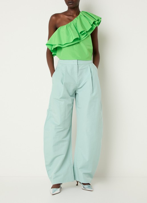 Essentiel Antwerp Jude high waist balloon fit broek met steekzakken - voorkant 2 aquablauw