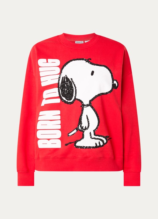 Essentiel Antwerp Jumbrella sweater met print en pailletten - voorkant 2 rood