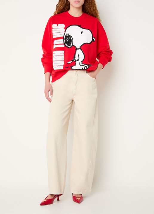 Essentiel Antwerp Jumbrella sweater met print en pailletten - voorkant 3 rood