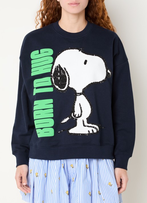 Essentiel Antwerp Jumbrella sweater met print en pailletten - detail 2 donkerblauw