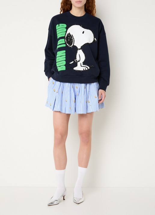Essentiel Antwerp Jumbrella sweater met print en pailletten - voorkant 4 donkerblauw