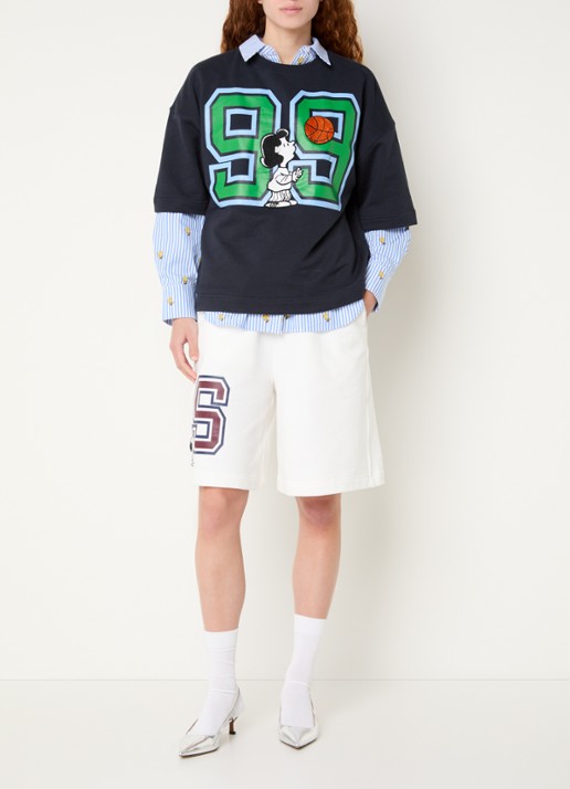 Essentiel Antwerp Jumpi sweater met front- en backprint - voorkant 2 donkerblauw