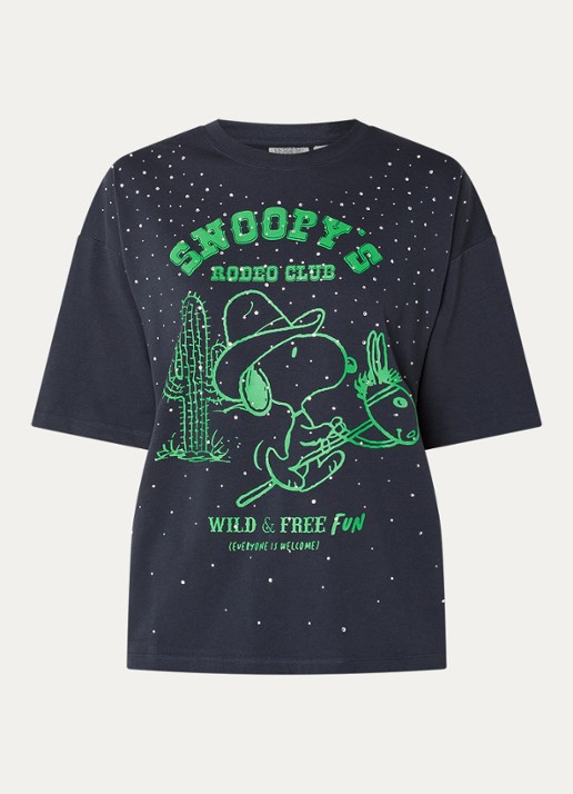 Essentiel Antwerp Junki T-shirt met strass en print - voorkant 2 antraciet