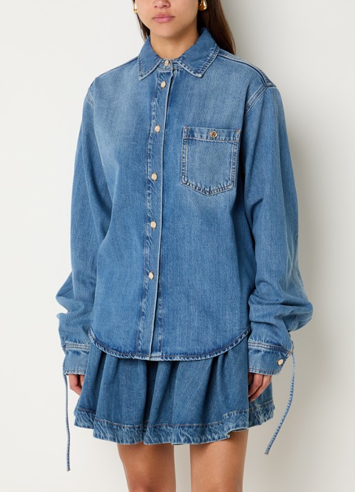 Essentiel Antwerp Juzy blouse met trekkoord en borstzak - detail 3 indigo