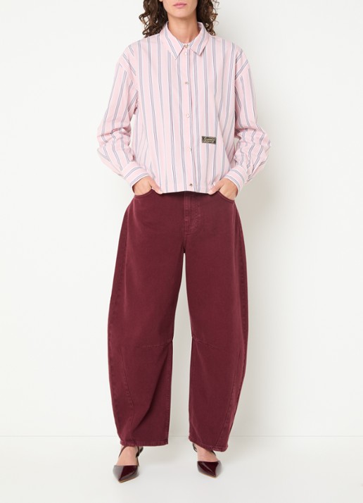 Essentiel Antwerp Kabu blouse met streepprint en logo - voorkant 2 roze