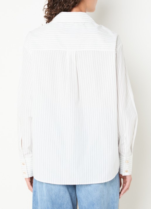 Essentiel Antwerp Kacao blouse met streepprint en logo - achterkant wit