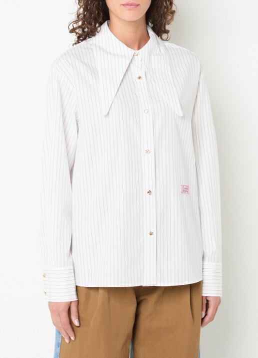 Essentiel Antwerp Kacao blouse met streepprint en logo - detail 4 wit