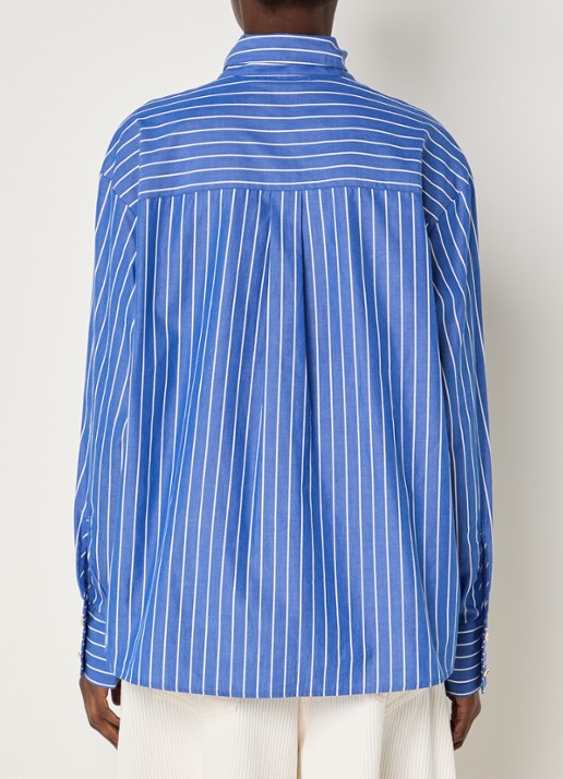 Essentiel Antwerp Kacao blouse met streepprint en logo - achterkant 3 blauw