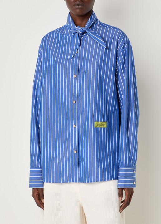 Essentiel Antwerp Kacao blouse met streepprint en logo - detail 4 blauw
