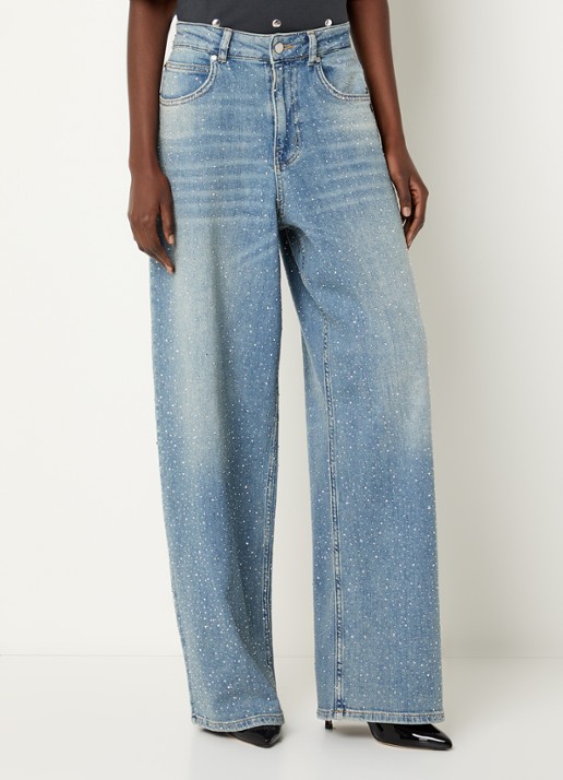 Essentiel Antwerp Kactus low waist loose fit jeans met strass en steekzakken - detail jeans