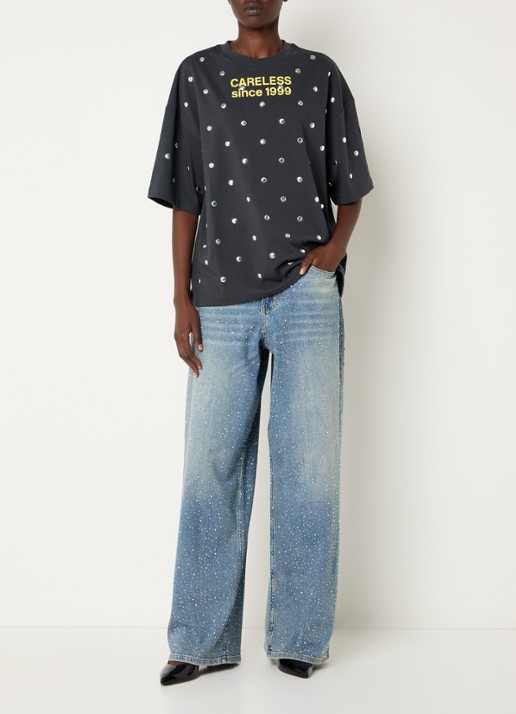 Essentiel Antwerp Kactus low waist loose fit jeans met strass en steekzakken - voorkant 5 jeans