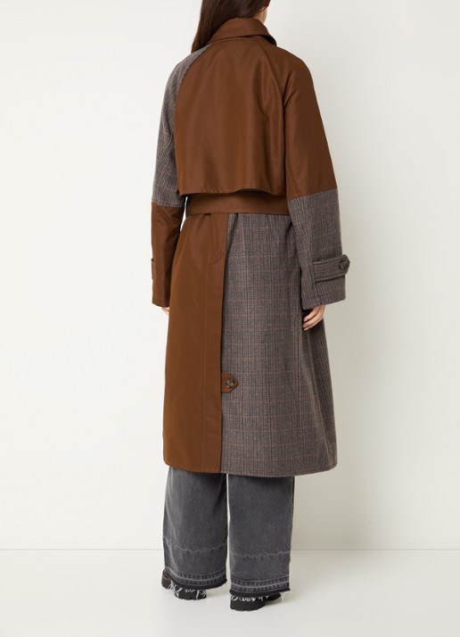 Essentiel Antwerp Kagu trenchcoat in wolblend met ruitdessin - achterkant 2 roodbruin