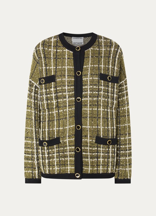 Essentiel Antwerp Kannel grofgebreid vest met ruitdessin en tweed-look