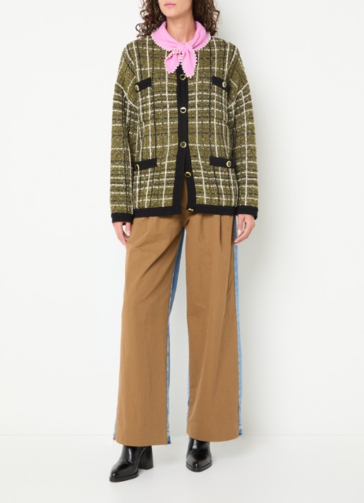 Essentiel Antwerp Kannel grofgebreid vest met ruitdessin en tweed-look - voorkant 3 mosgroen