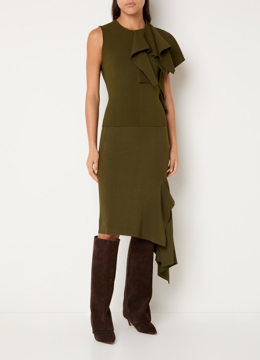 Essentiel Antwerp Kap midi kokerrok met stretch - voorkant 3 bronsgroen