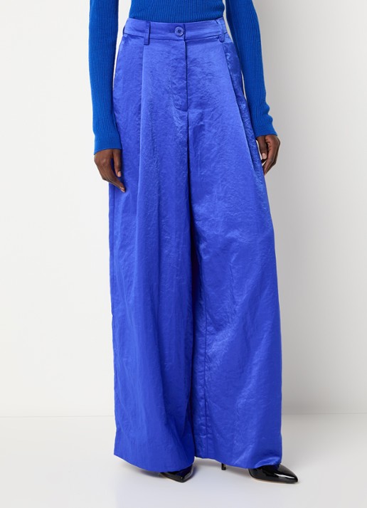 Essentiel Antwerp Karmen high waist wide fit palazzo broek met glanzende finish - detail 3 kobaltblauw