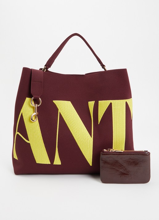 Essentiel Antwerp Karoll shopper met logoborduring en afneembare schouderriem - voorkant 4 aubergine