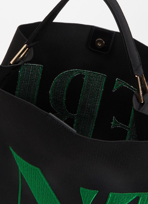 Essentiel Antwerp Karoll shopper met logoborduring en afneembare schouderriem - detail zwart