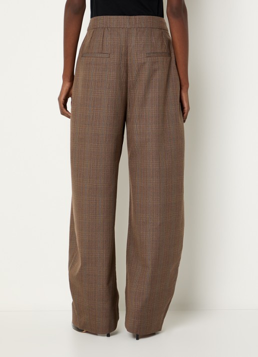 Essentiel Antwerp Karoll2 low waist balloon fit pantalon in wolblend met ruitdessin - achterkant 2 hazelnootbruin