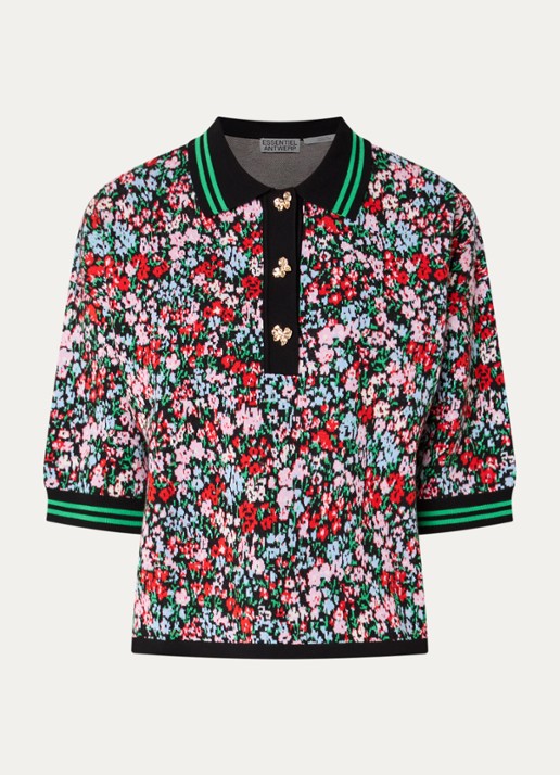 Essentiel Antwerp Kartos regular fit polo met print - voorkant groen