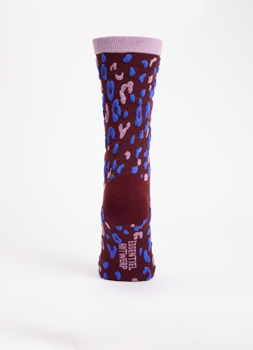 Essentiel Antwerp Karty sokken met luipaardprint en glitter - voorkant 3 bordeauxrood