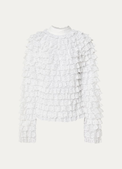 Essentiel Antwerp Kashvi semi-transparante top van mesh - voorkant 2 wit