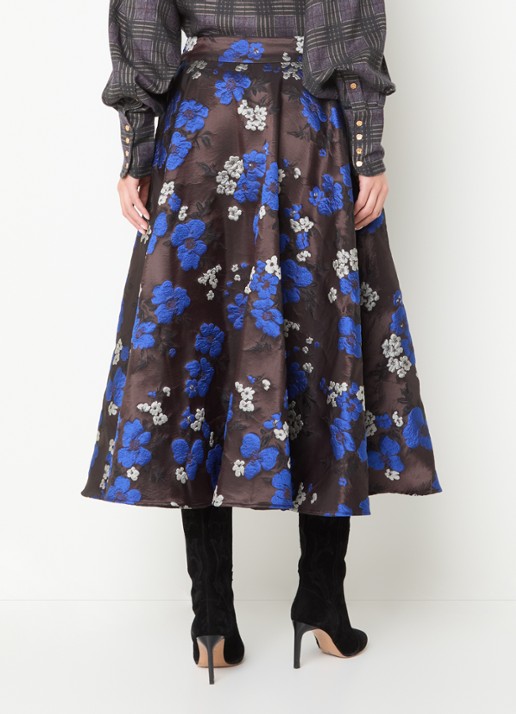 Essentiel Antwerp Kathyanne midi A-lijn rok met jacquard dessin - achterkant 2 donkerbruin