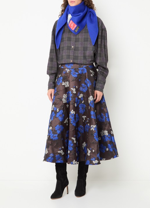 Essentiel Antwerp Kathyanne midi A-lijn rok met jacquard dessin - voorkant 4 donkerbruin