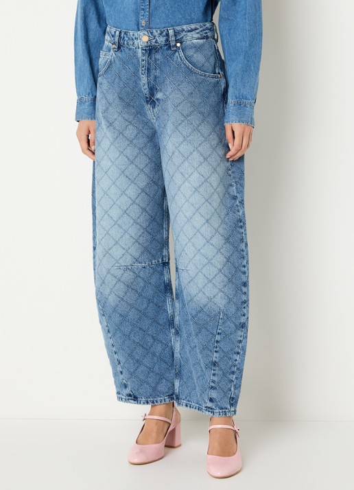 Essentiel Antwerp Katsu mid waist balloon fit jeans met medium wassing en quiltpatroon