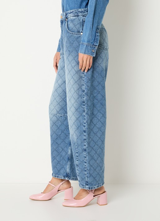 Essentiel Antwerp Katsu mid waist balloon fit jeans met medium wassing en quiltpatroon  - detail 5 indigo