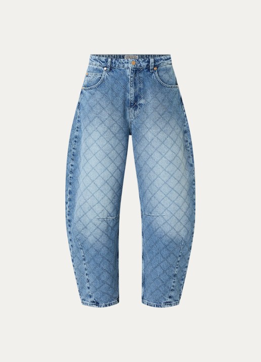 Essentiel Antwerp Katsu mid waist balloon fit jeans met medium wassing en quiltpatroon