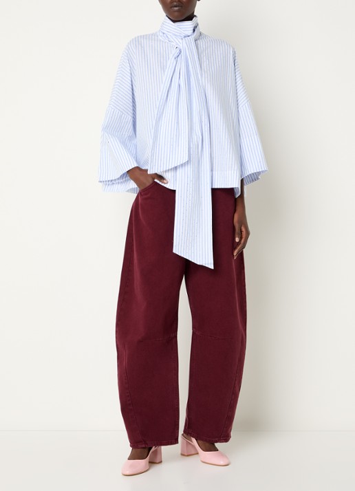 Essentiel Antwerp Kefir blouse met streepprint en sjaalkraag - voorkant 4 blauw