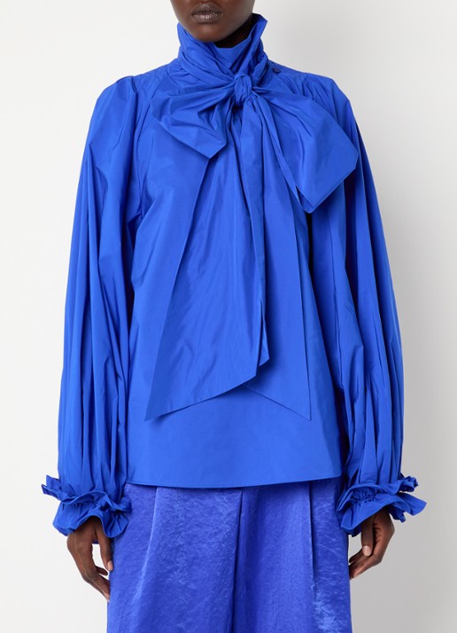 Essentiel Antwerp Kelly blouse met sjaalkraag  - detail kobaltblauw