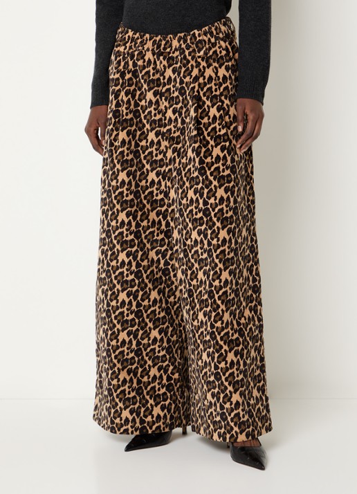 Essentiel Antwerp Kelly low waist wide fit broek met panterprint