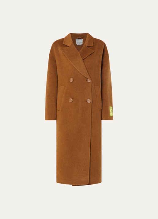 Essentiel Antwerp Kelp oversized mantel van wol met steekzakken - voorkant 3 oranjebruin