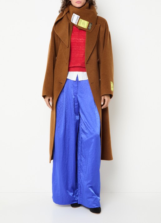 Essentiel Antwerp Kelp oversized mantel van wol met steekzakken - voorkant 4 oranjebruin