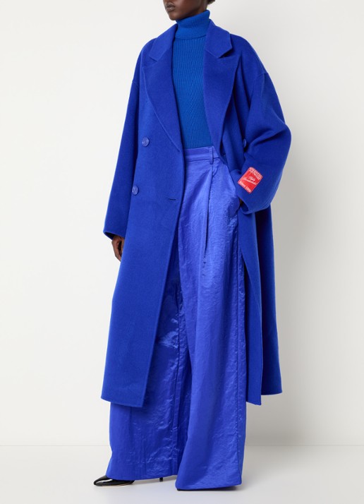 Essentiel Antwerp Kelp oversized mantel van wol met steekzakken - voorkant 4 kobaltblauw