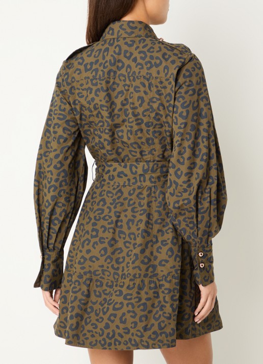 Essentiel Antwerp Keto mini blousejurk met camouflage print  - achterkant mosgroen