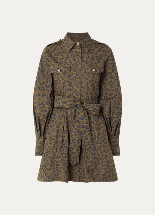 Essentiel Antwerp Keto mini blousejurk met camouflage print  - voorkant 3 mosgroen